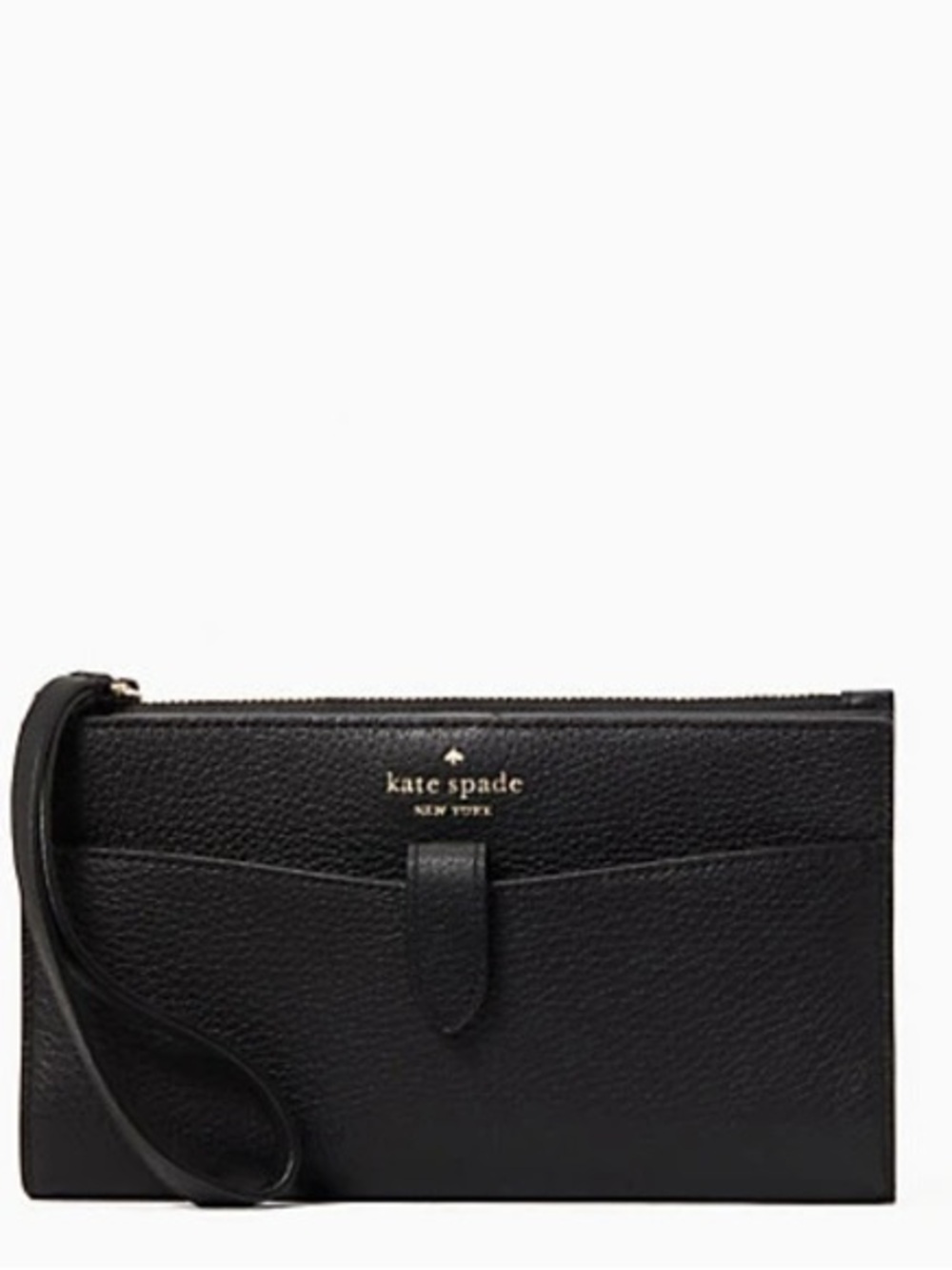 kate spade Black Pebbled Leather Wristlet Clutch with Gold Logo